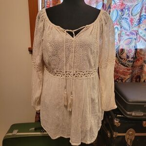 Feminine And Whimsical Cream Lace Women's Top, Sundance, M
